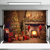 Lofaris Cozy Xtmas Scene Gifts Stockings Fireplace Backdrop